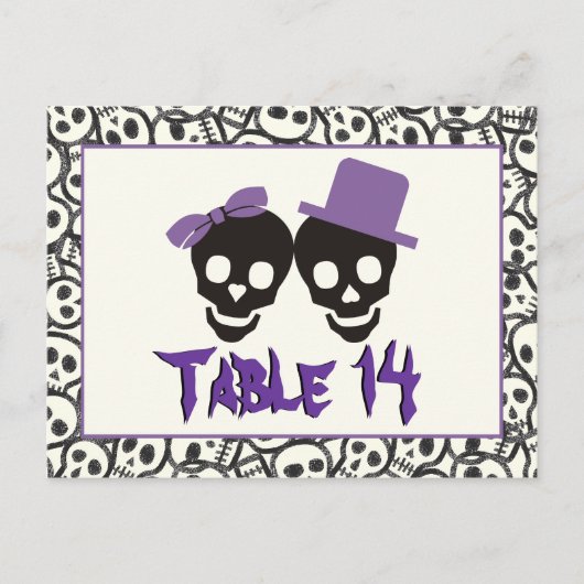 Schedels Halloween paarse zwarte trouwtafel nummer Briefkaart (Voorkant)