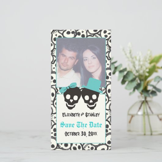 Schedels Halloween Turquoise bruiloft Save the Dat Save The Date (Staand voorkant)