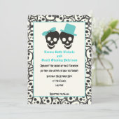 Schedels Halloween turquoise bruiloft uitnodiging (Staand voorkant)