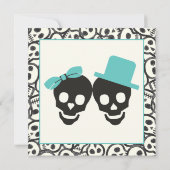 Schedels Halloween turquoise bruiloft uitnodiging (Achterkant)