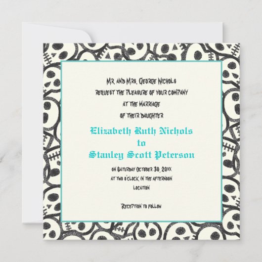 Schedels Halloween turquoise bruiloft uitnodiging (Voorkant)