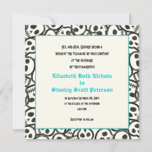 Schedels Halloween turquoise bruiloft uitnodiging