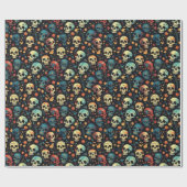 Schedels in Bloom Halloween inpakpapier (Vlak)