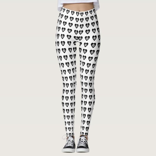Schedels met Black Hearts Patroon Halloween Leggings (Voorkant)