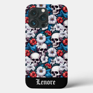 Schedels met rode en witte bloemen Case-Mate iPhone case