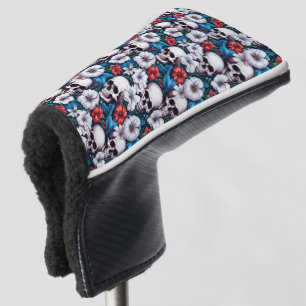 Schedels met rode en witte bloemen golfheadcover