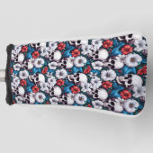 Schedels met rode en witte bloemen golfheadcover (Voorkant)