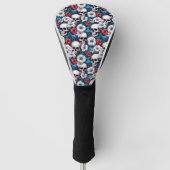 Schedels met rode en witte bloemen golfheadcover (Voorkant)