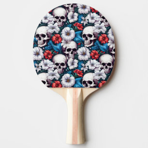 Schedels met rode en witte bloemen tafeltennisbatje