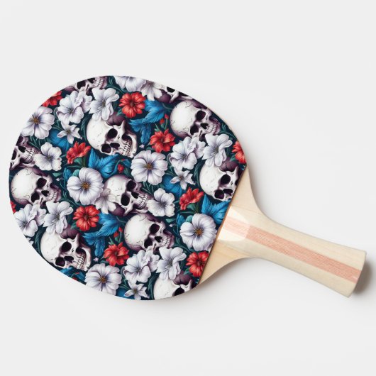 Schedels met rode en witte bloemen tafeltennisbatje (Zijkant)