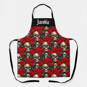 Schedels met rode en zwarte rozen schort