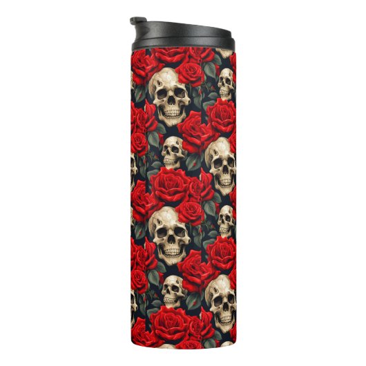 Schedels met rode en zwarte Rozen Thermosbeker (Geroteerd rechts)