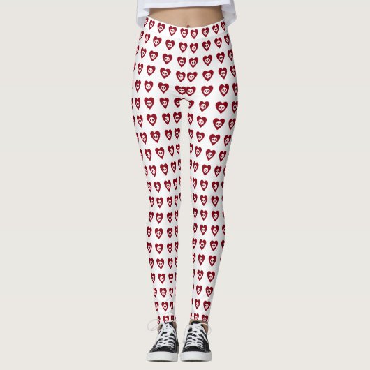 Schedels met Rode Harten Patroon Halloween Leggings (Voorkant)