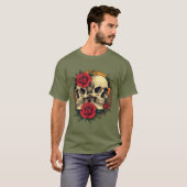 Schedels Met Rode Rozen T-shirt (Voorkant volledig)