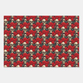 Schedels met Rode & Zwarte Rozen Gothic Valentijn Inpakpapier Vel (Voorkant 2)