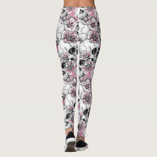 Schedels met roze bloemen leggings (Achterkant)