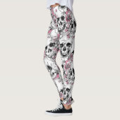 Schedels met roze bloemen leggings (Links)