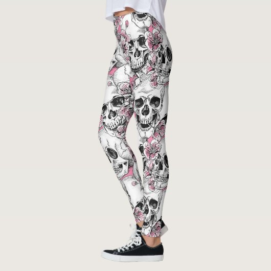 Schedels met roze bloemen leggings (Links)