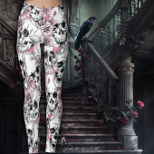 Schedels met roze bloemen leggings