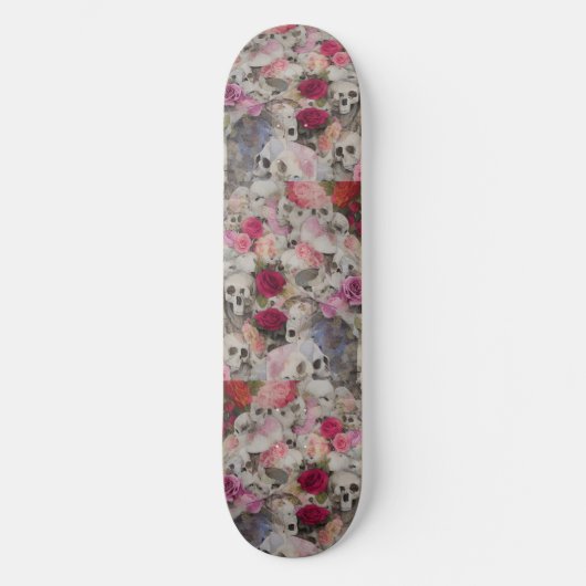 Schedels met Rozen Persoonlijk Skateboard (Voorkant)