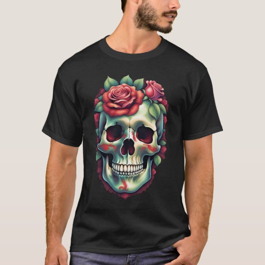 Schedels met Slangen of Rozen Kleur Art Collectie T-shirt (Voorkant)