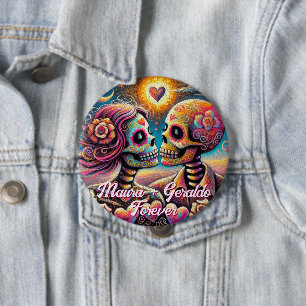 Schedels met suiker in liefde, gepersonaliseerde k ronde button 4,0 cm