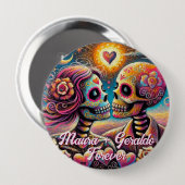 Schedels met suiker in liefde, gepersonaliseerde k ronde button 4,0 cm (Voorkant /achterkant)