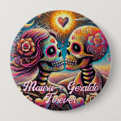 Schedels met suiker in liefde, gepersonaliseerde k ronde button 4,0 cm (Voorkant)