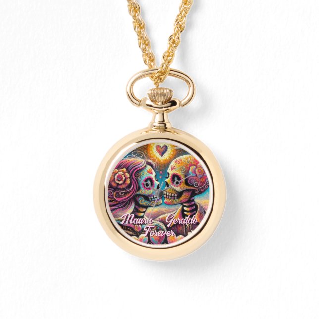 Schedels met suiker in liefde gepersonaliseerde kr horloge (Voorkant)