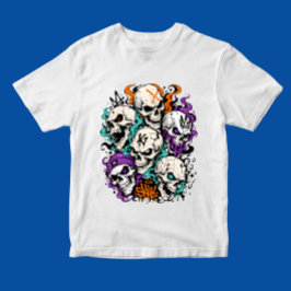Schedels Met Vlammen Cartoon Graffiti Kunststijl T-shirt