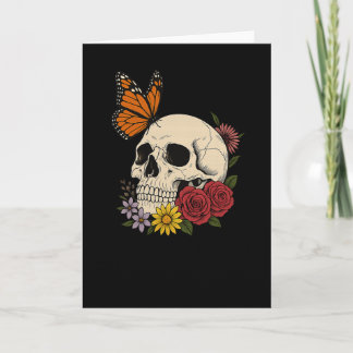 Schedels Monarch Vlinder Bloemen Halloween Mannen  Kaart