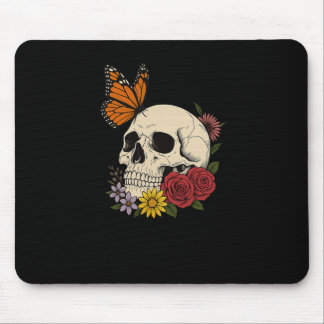 Schedels Monarch Vlinder Bloemen Halloween Mannen  Muismat