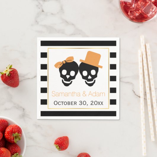 Schedels paar en strepen Halloween bruiloft Servetten (Insitu)