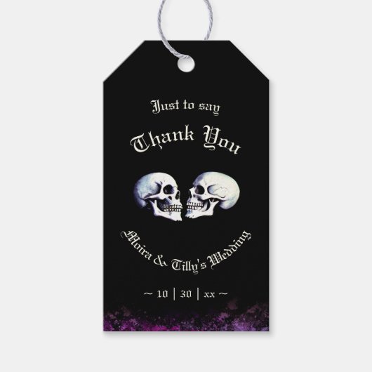 Schedels Paarse Gotische bruiloft gunst Cadeaulabel (Voorkant)