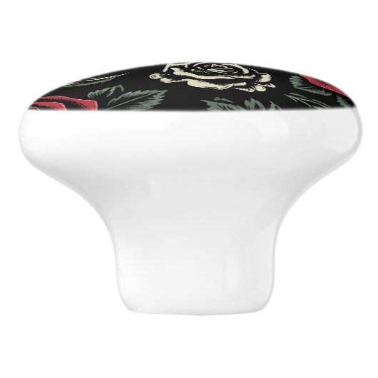 Schedels & Rode Rozen Gotische Bloemen Keramische Knop (Zijkant)