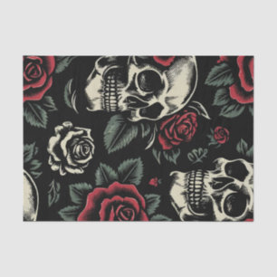 Schedels & Rode Rozen Gotische Bloemen Tissuepapier