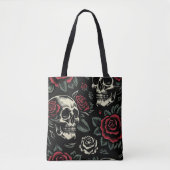 Schedels & Rode Rozen Gotische Bloemen Tote Bag (Voorkant)