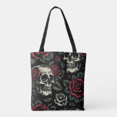 Schedels & Rode Rozen Gotische Bloemen Tote Bag (Achterkant)