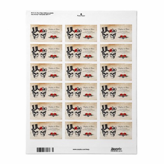 Schedels Roos Rustieke Adresetiketten Stickers Bru (Full Sheet)