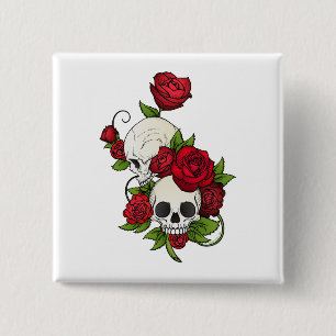 Schedels Roses Día DE Muertos Vierkante Button 5,1 Cm
