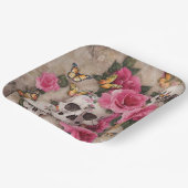 Schedels Roze Rozen en Monarch Vlinders Papieren Bordje (Gebogen)