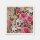 Schedels Roze Rozen en Monarch Vlinders Servet (Voorkant)