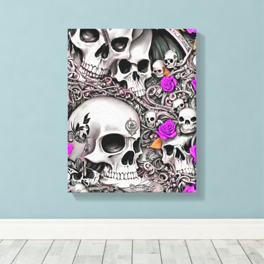 Schedels & Rozen Canvas Afdruk (Insitu (Houten vloer))
