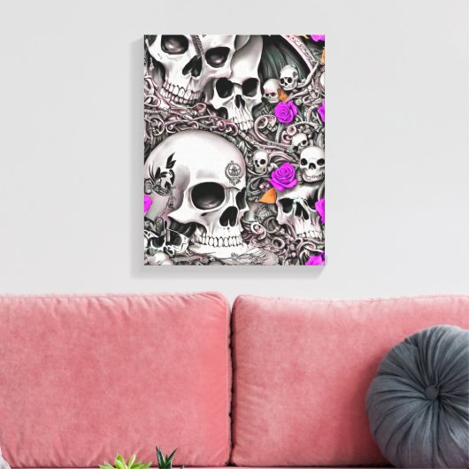 Schedels & Rozen Canvas Afdruk (Insitu (Woonkamer))