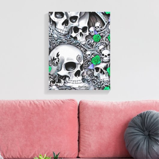 Schedels & Rozen Canvas Afdruk (Insitu (Woonkamer))