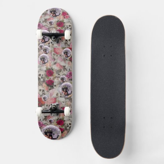 Schedels Rozen en Roze Disco Ballen Persoonlijk Skateboard (Voorkant)