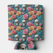 Schedels Rozen en Vlinders Blauwgroen Blikjeskoeler (Achterkant)