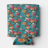 Schedels Rozen en Vlinders Bloemen Blauwgroen Blikjeskoeler (Achterkant)