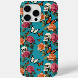Schedels Rozen en Vlinders Bloemen Blauwgroen iPhone 15 Pro Max Hoesje