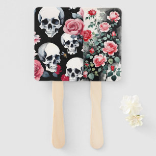 Schedels Rozen en Vlinders Goth Waterverf Handwaaier